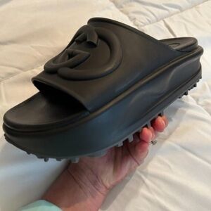 Gucci Black Interlocking Slide Sandals